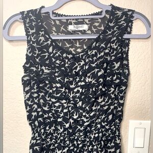Romy Bird Print Black Ruffled Blouse Size Small
